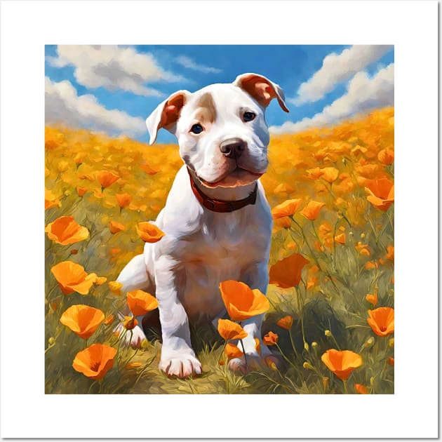 California Poppy Pitbull Puppy Wall Art by Doodle and Things